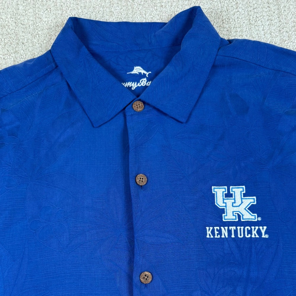 Tommy Bahama Mens XL Blue Kentucky Wildcats Silk Jacquard Floral Button Up Shirt